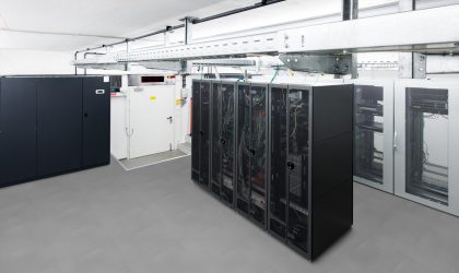 small air conditioned server room with black racks and climate control unit small air conditioned server room with black racks and climate control unit